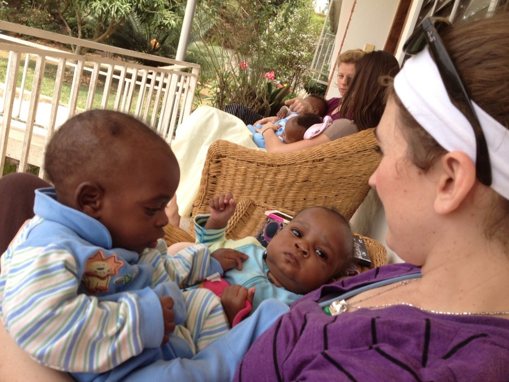 Cuddling at the baby home. 